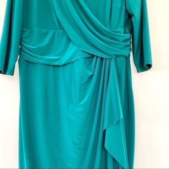 Chaps faux wrap midi dress, surplice top and ruched waist,  stretch, plus size - Picture 8 of 14